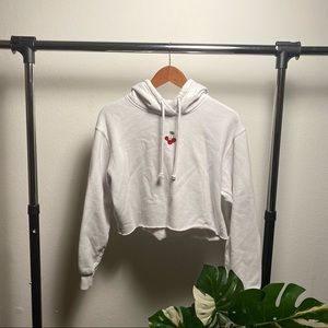 Hollister Crop Cherry Embroidered White Sweater